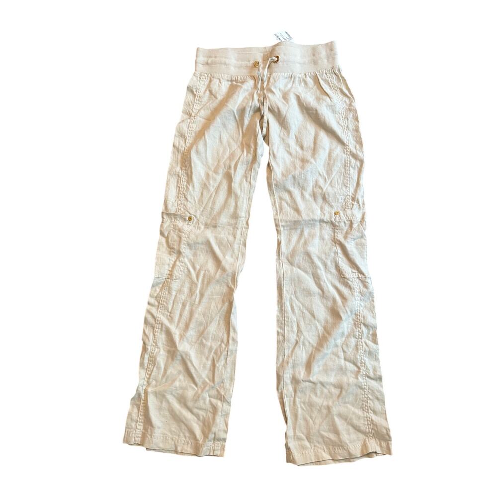NWT Bebe Vintage Y2K Tan Cream Low Rise Tie Waist Cargo Wide Leg Flare Pants S